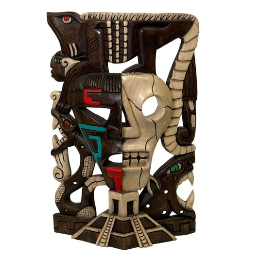 16" Aztec Pyramid Warrior Wooden Mask